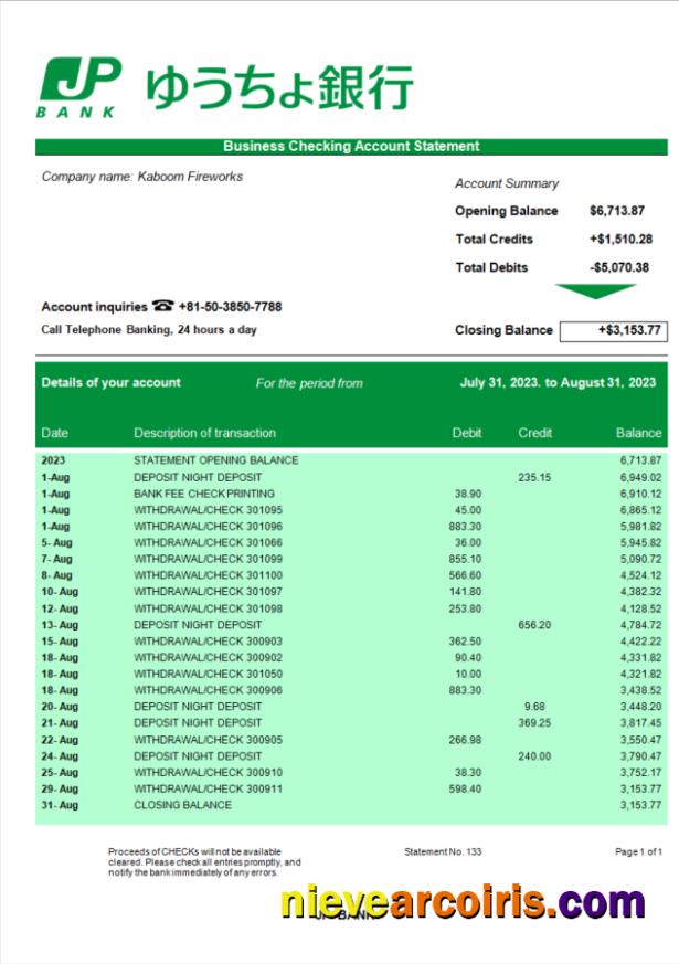 JP Bank (Japan Post Bank) organization statement